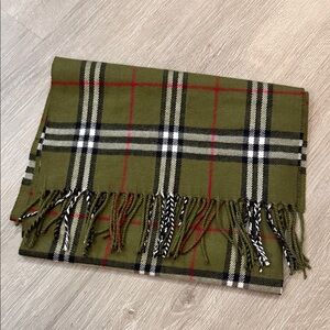 Burberry Olive and Red Checkered Cashmere Scarf